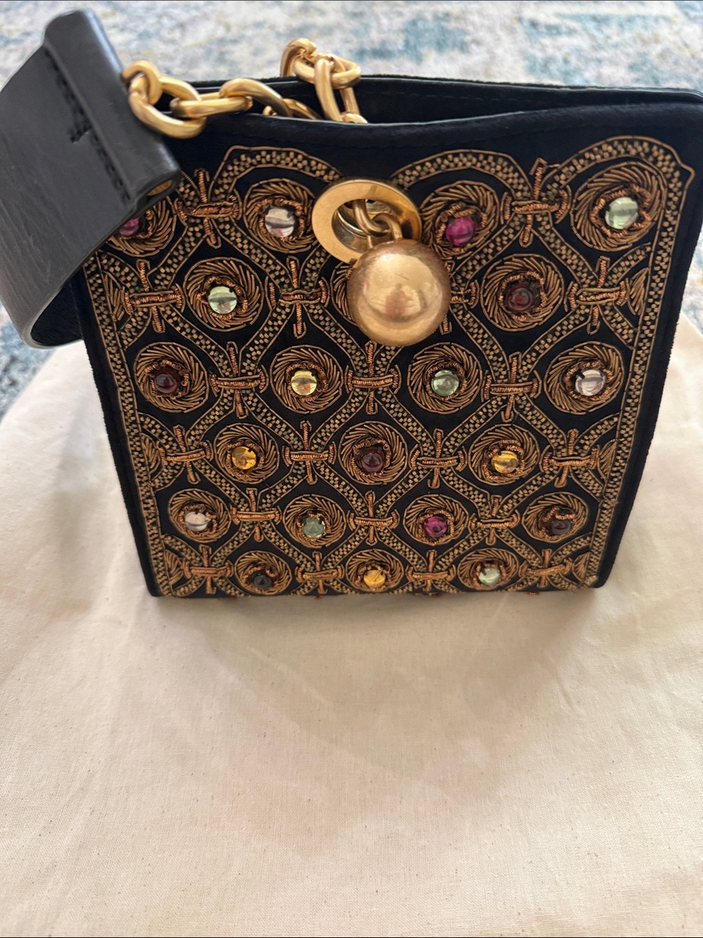 Tory Burch Darcy Cabochon Black Embellished Bag with Multicolor Gems - Picture 5 of 8